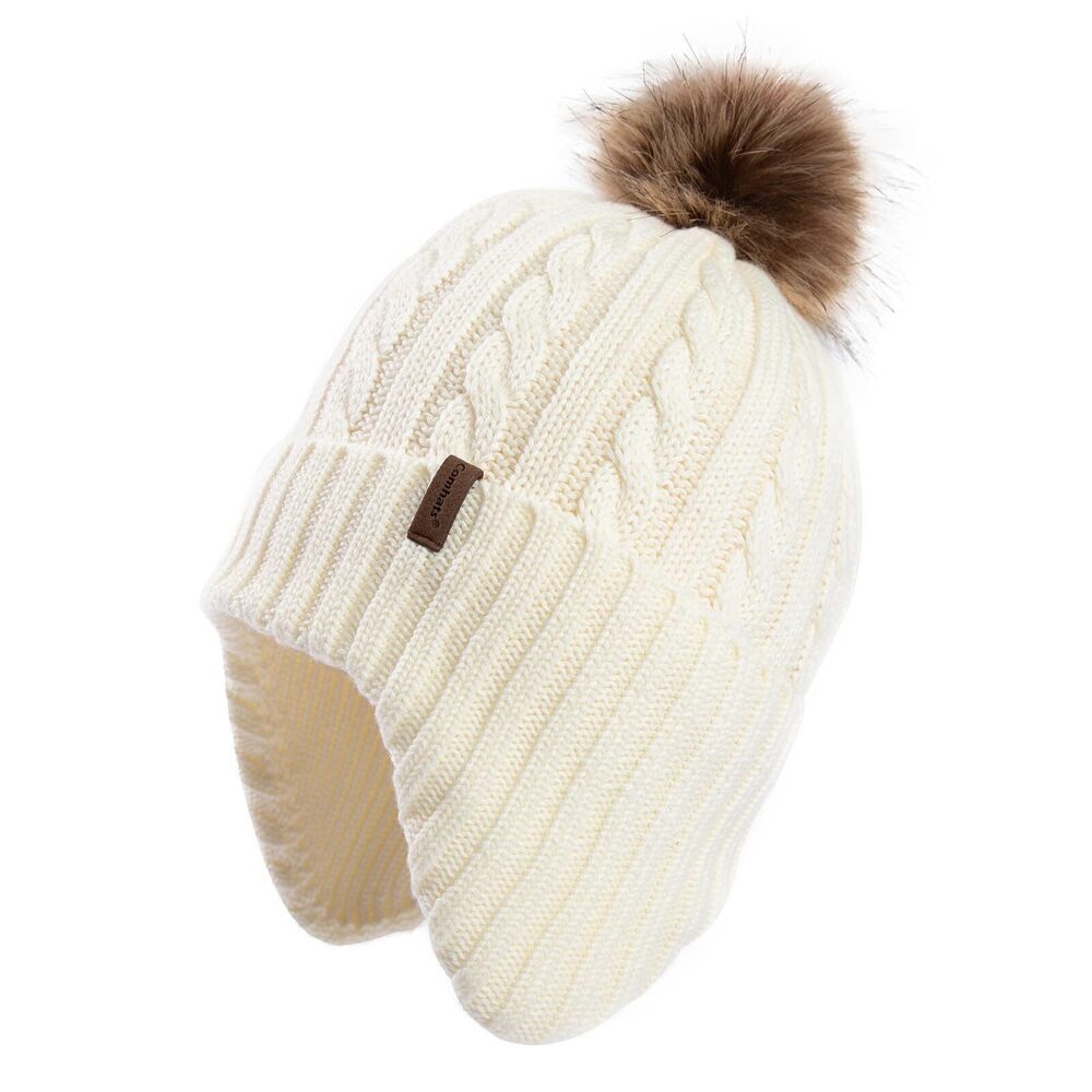 5690 Winter Ear Flaps Beanie Hats Wool Fleece Lined Pompom Cold Weather